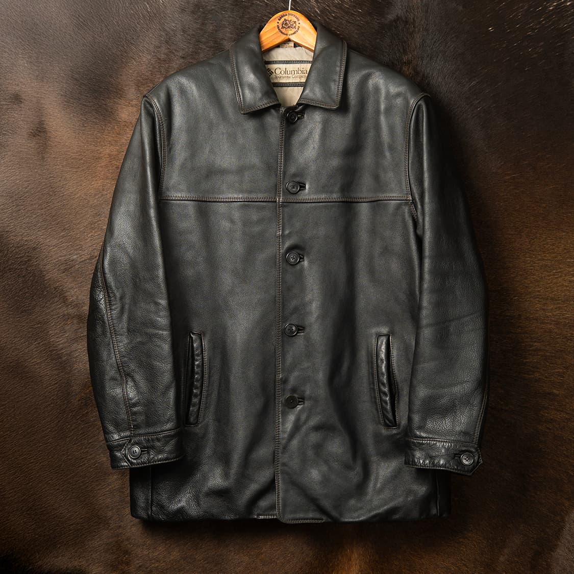 [105] 90s 컬럼비아 레더 카 코트 블랙  상품이미지1