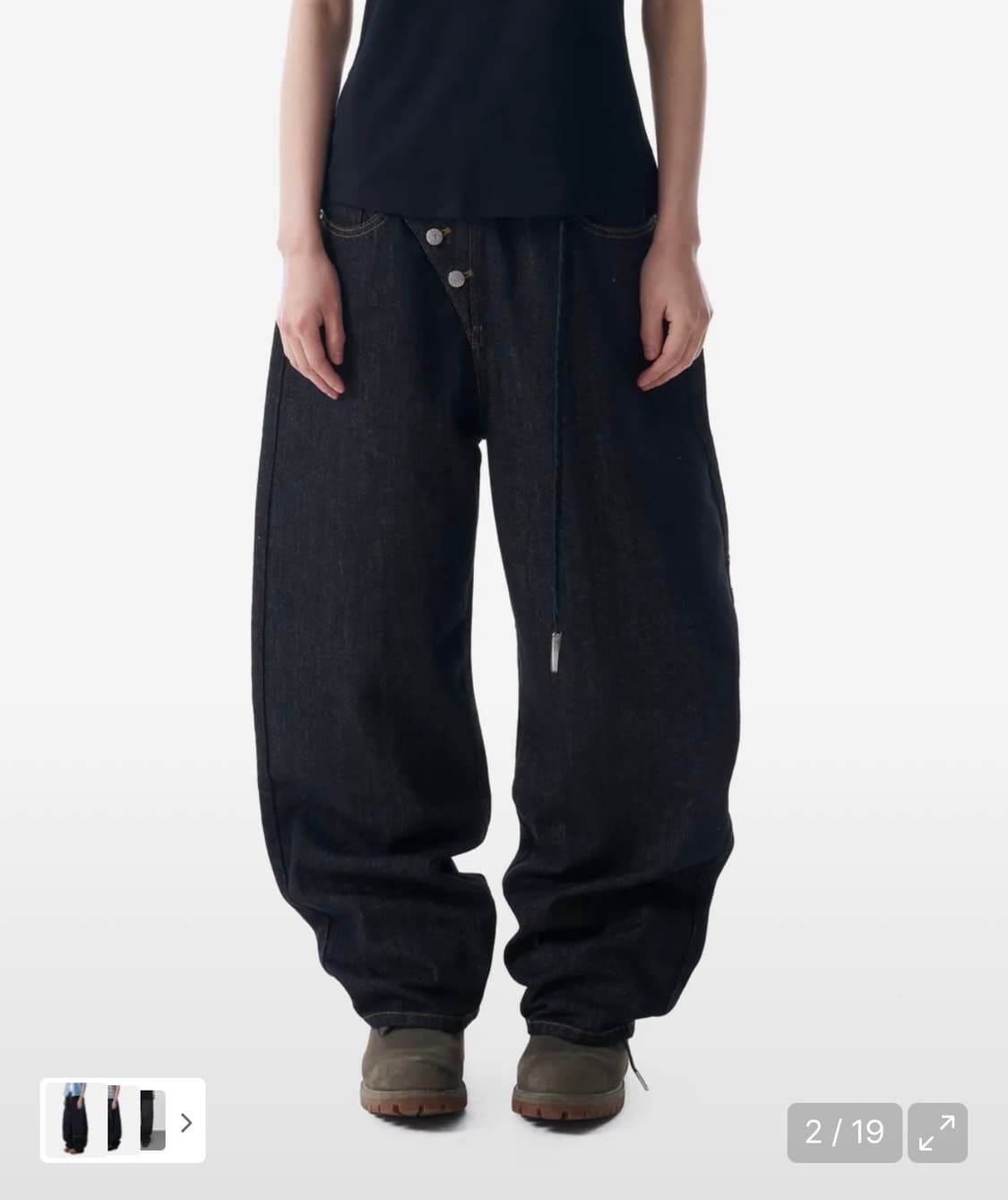 Oblique Button Denim Pants (Black) 상품이미지1