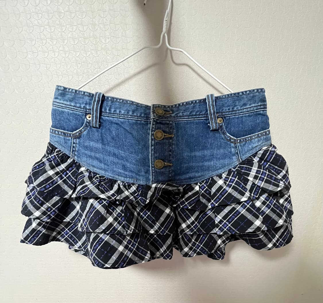 데님 체크 미니스커트 denim check mini skirt 상품이미지2