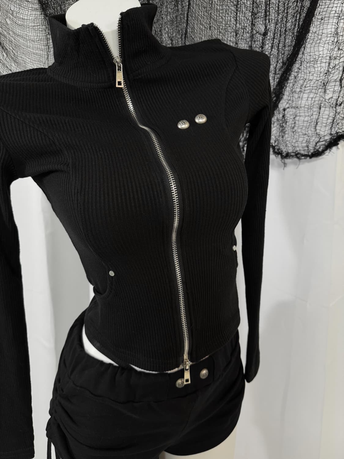 black purple zip up short pants set 상품이미지2