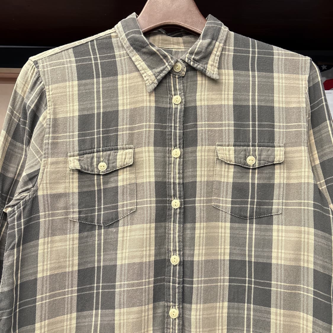 데님 앤 서플라이 올리브 타탄체크 코튼 워크셔츠 백플리츠 N1077 상품이미지3