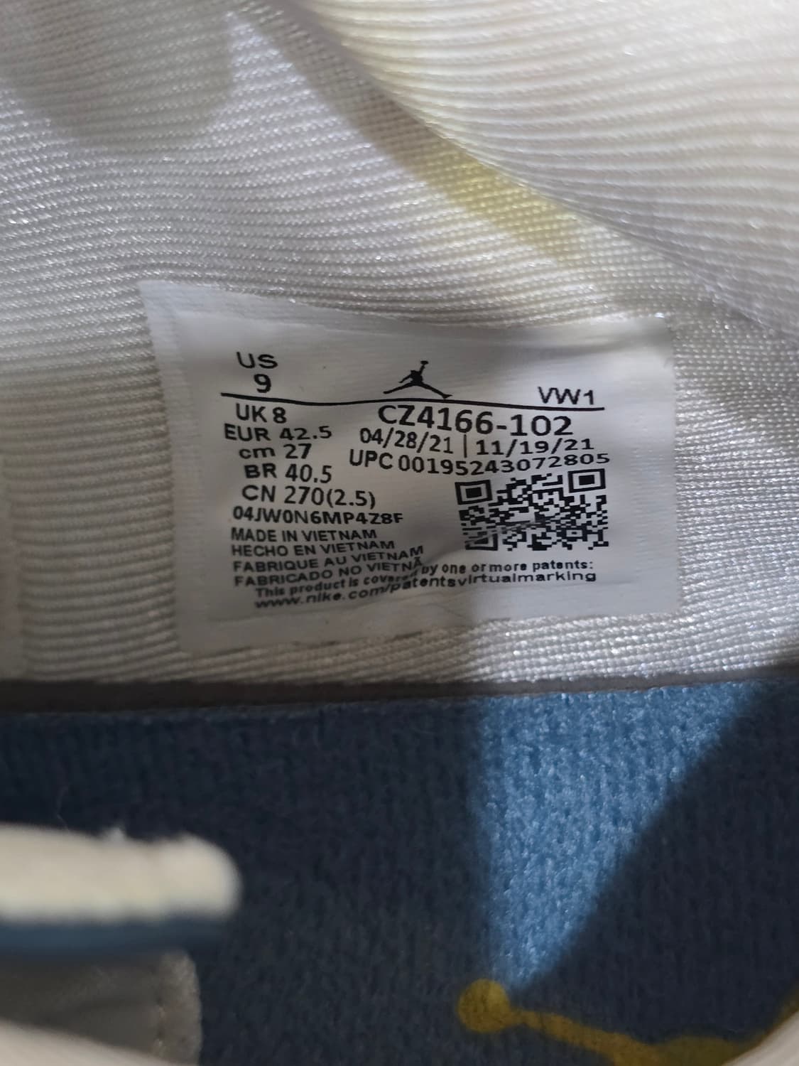 조던 포인트레인 화이트 리프트블루 us9 사이즈 270 상품이미지7