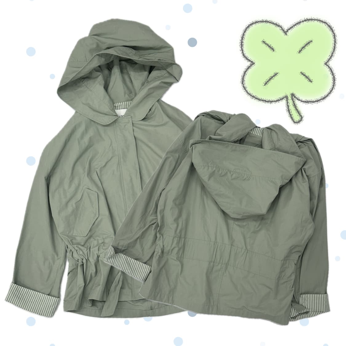 🍵크림 말차맛 후드 바람막이🍵 그런지 오리엔탈 우비소녀 빈티지  상품이미지1