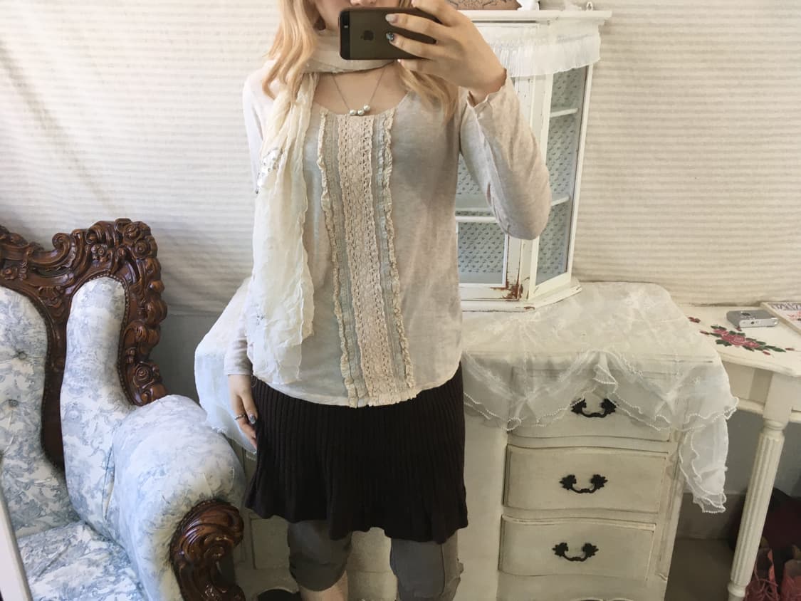 빈티지 핑크베이지 레이스 히메 롱슬리브 상품이미지2