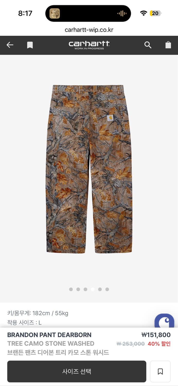 칼하트 브랜든 팬츠 디어본 트리 카모 상품이미지2
