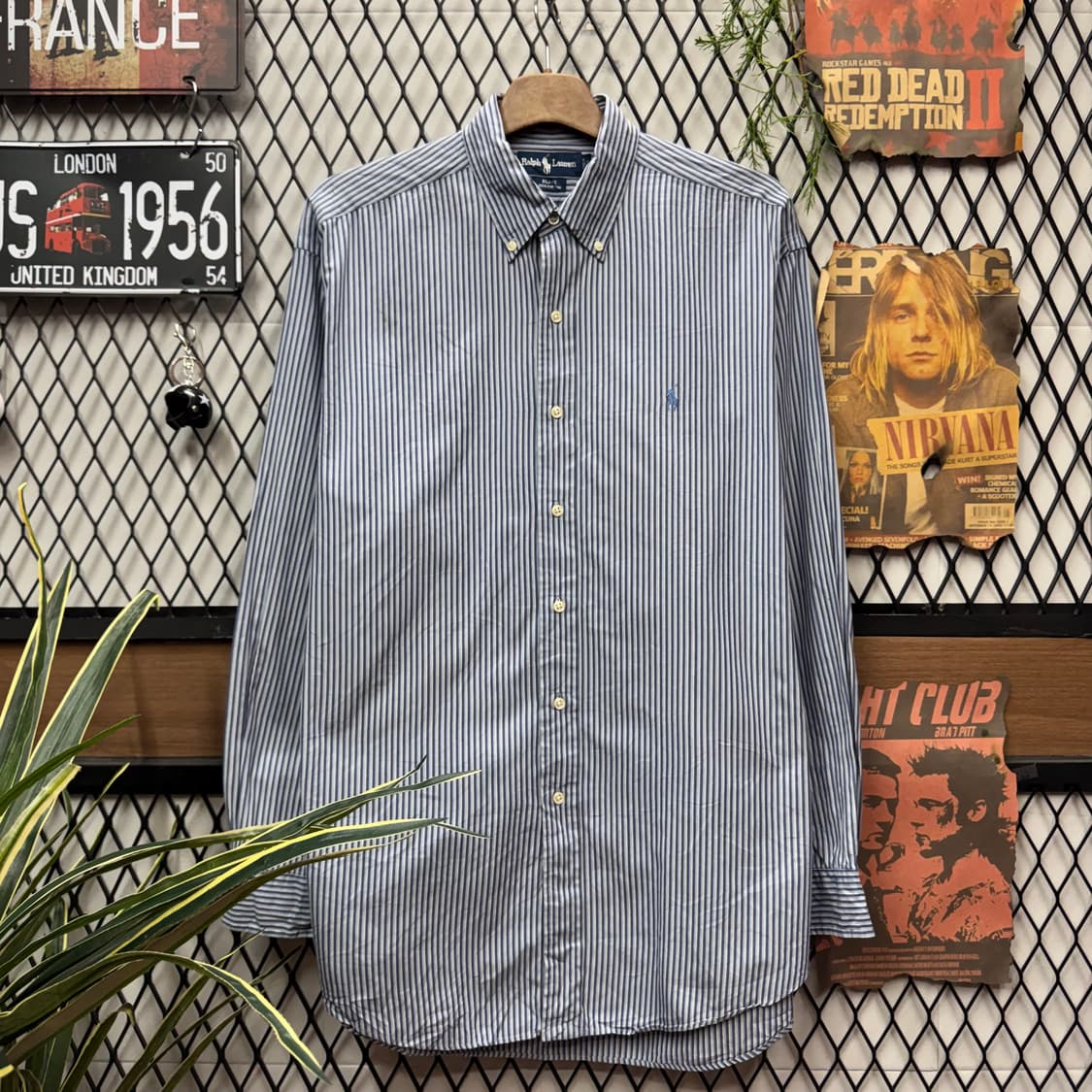 폴로 랄프로렌 스트라이프 긴팔 셔츠 스카이블루 포니 로고 포인트 블루 상품이미지1