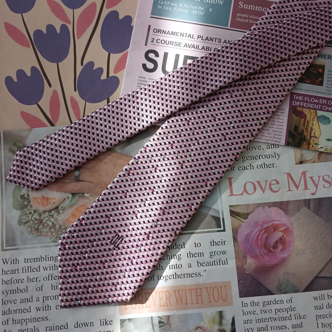 닥스 실크 핑크&버건디 지오메트릭 넥타이 8.3cm A등급 A18962
 상품이미지3