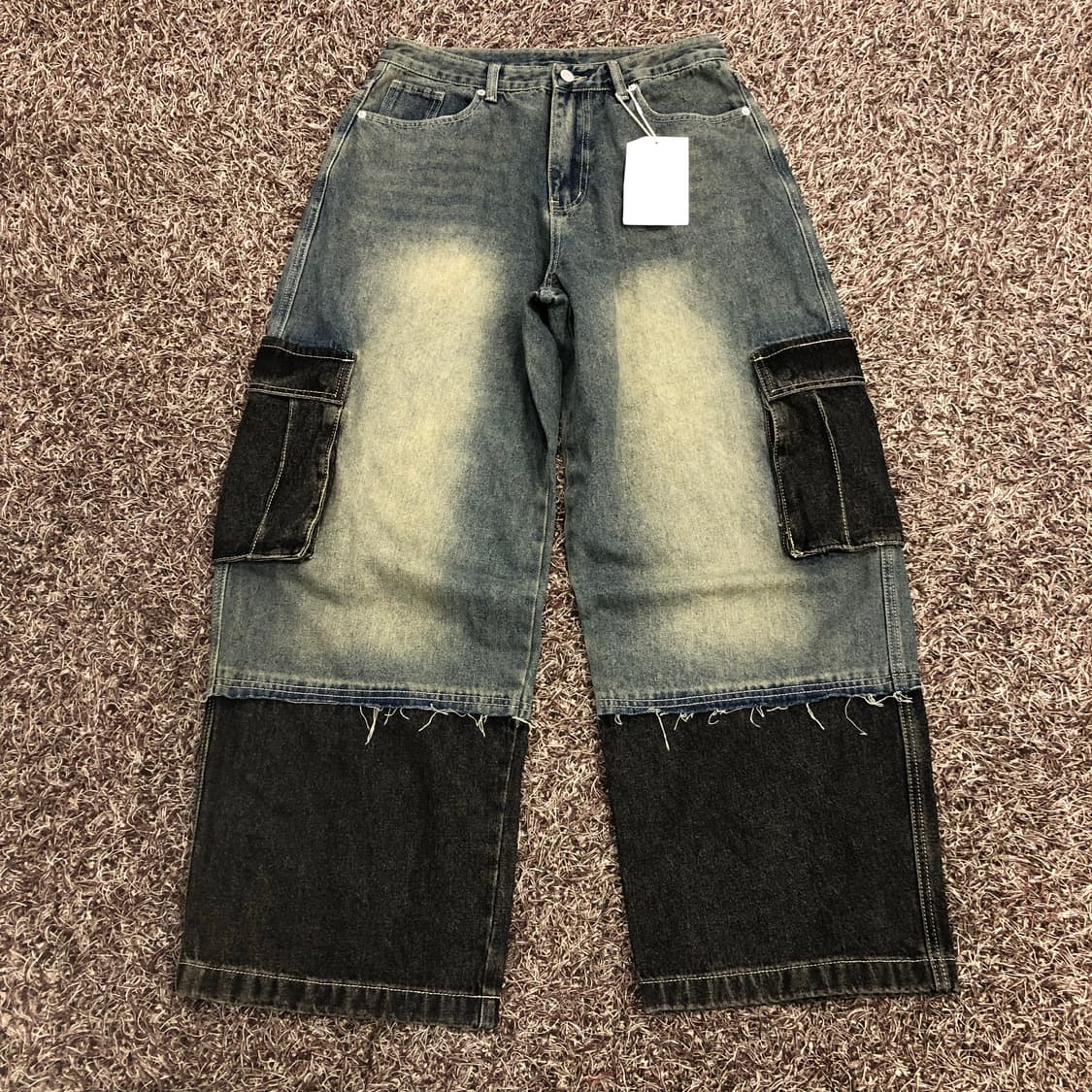 새상품 트릴리온 컬러 블록 카고 벌룬 데님 팬츠 상품이미지1