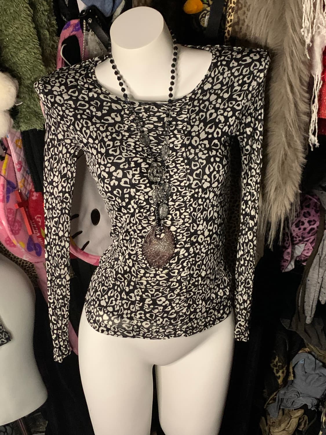 y2k 레오파드 셔링 긴팔 상품이미지1