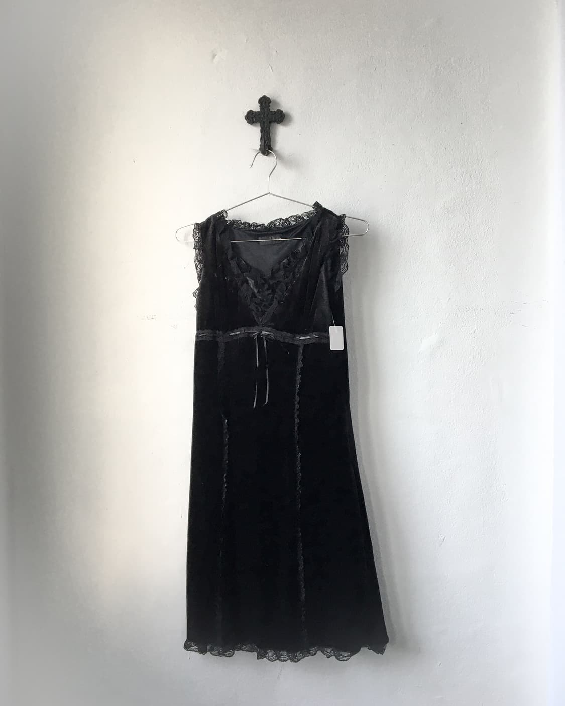 Lace trimming velvet onepiece 상품이미지2