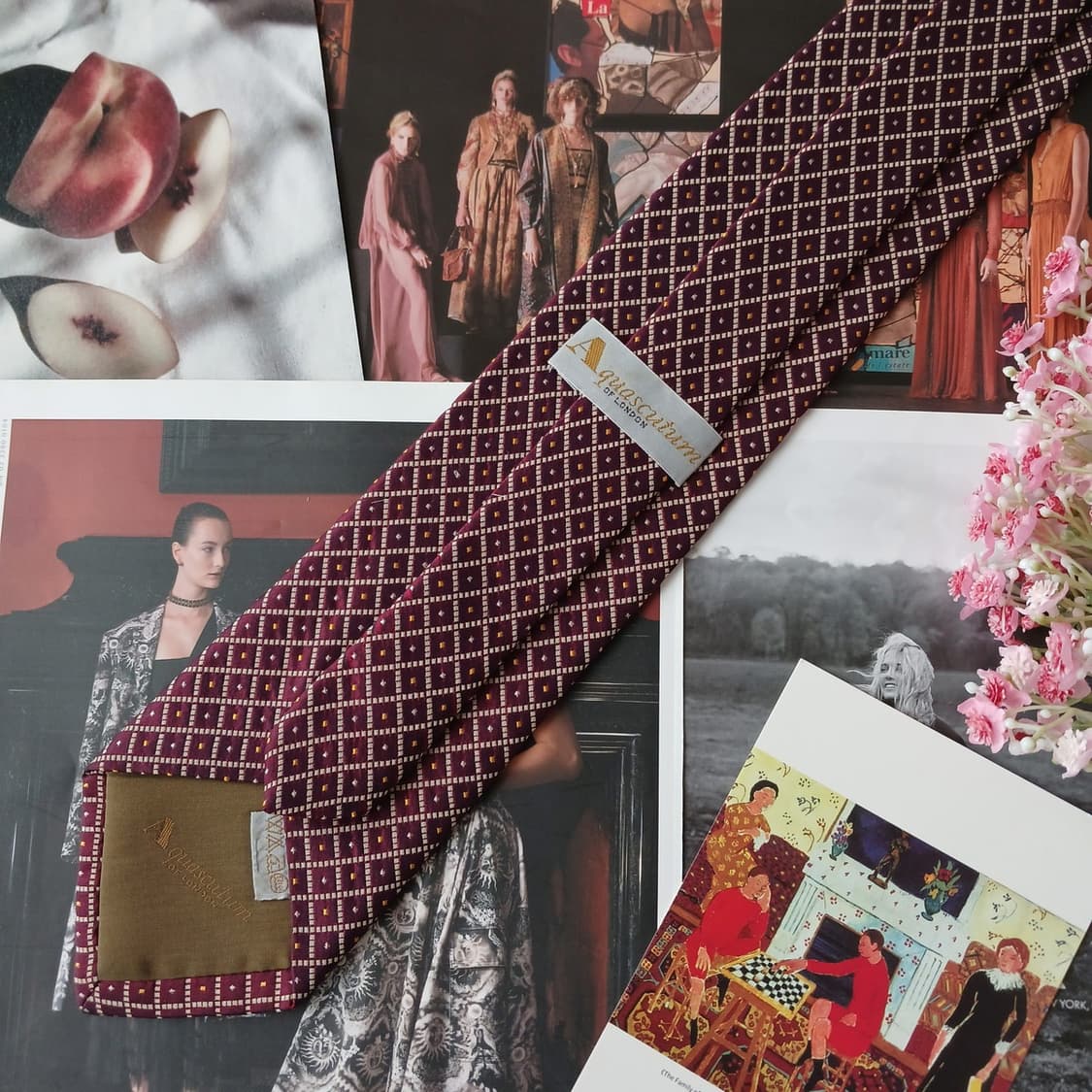 아쿠아스큐텀 실크 와인 기하 패턴 넥타이 9.4cm A등급 A19881
 상품이미지4