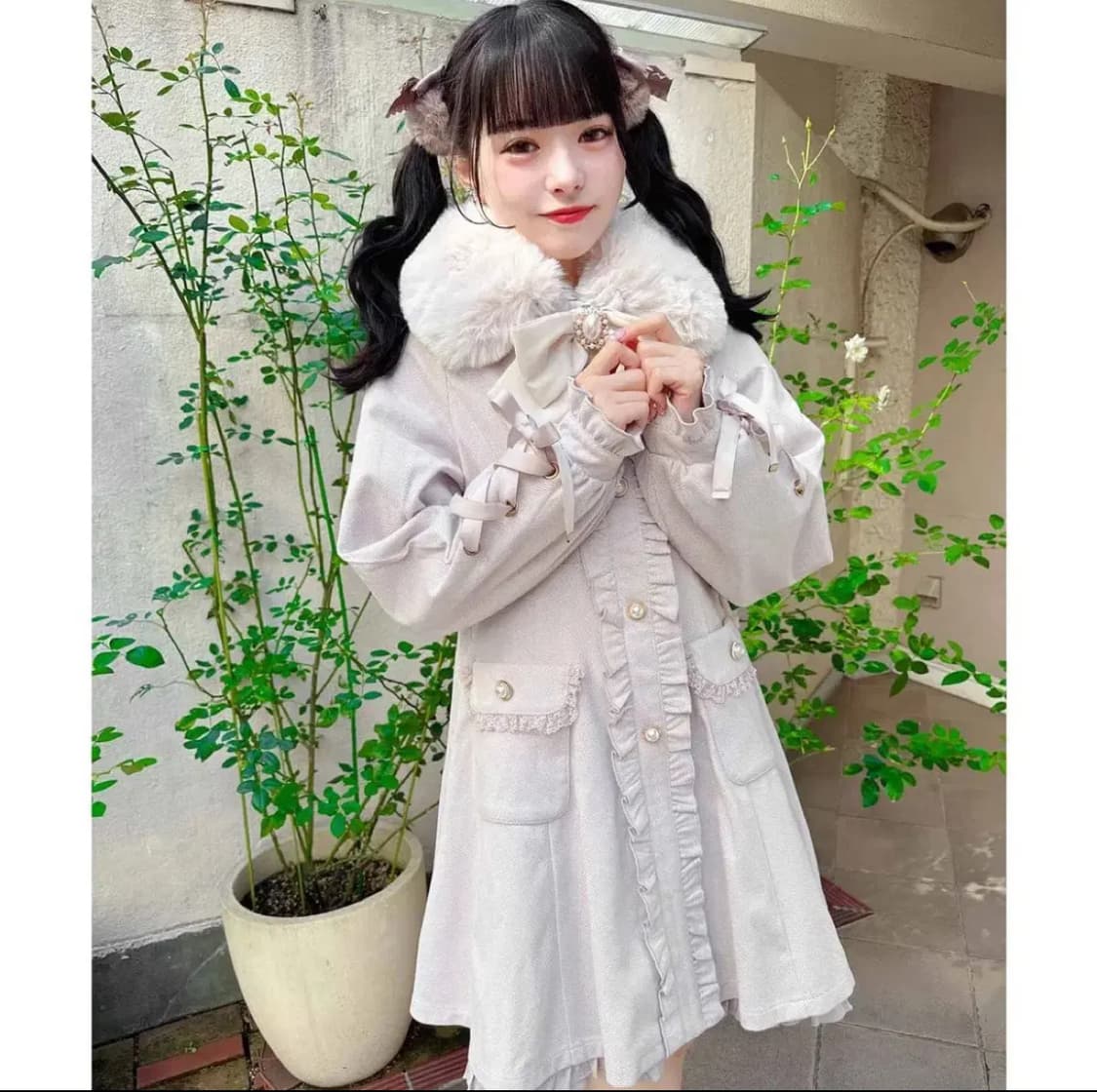 Rojita 로지타 리본 브로치 코트 핑크 상품이미지2