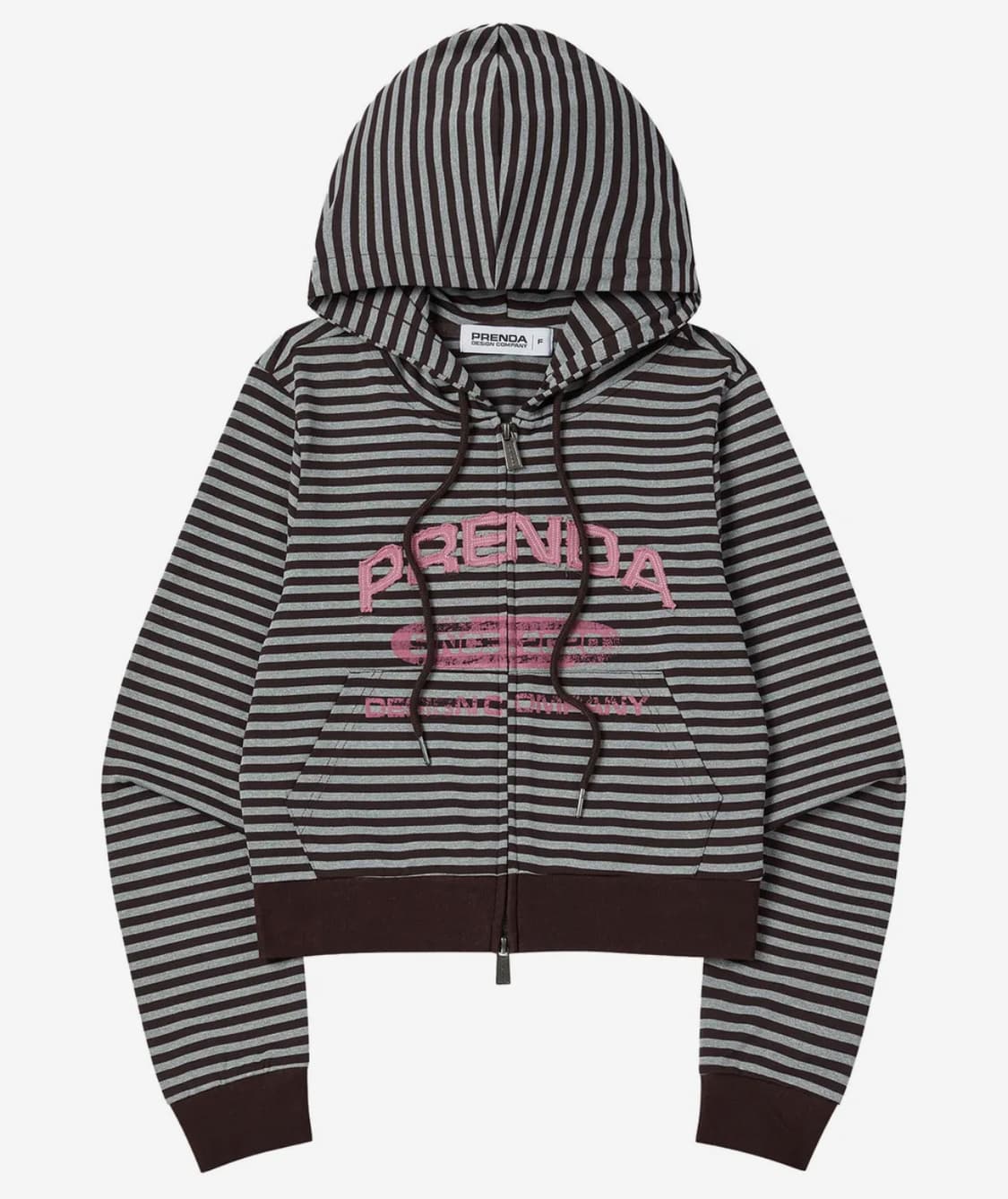 프렌다 STRIPE CROP HOOD ZIP-UP BROWN  상품이미지1
