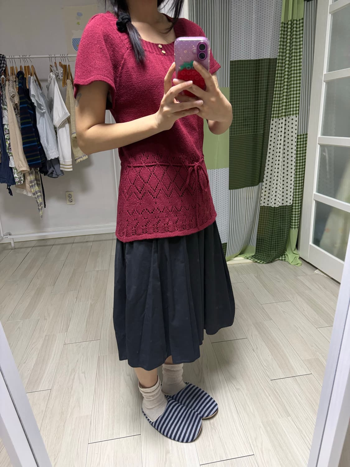 레드 반소매 니트 블라우스 상품이미지9