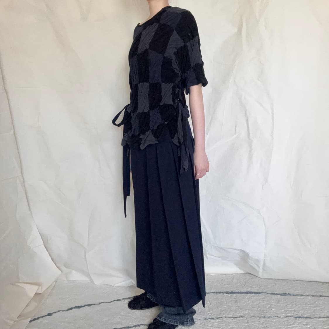 Y's Asymmetric Checkerboard Pleated Knit 상품이미지5