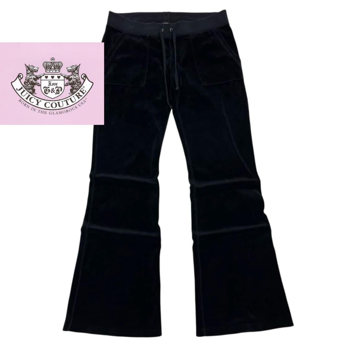 쥬시꾸뛰르 y2k 갸루 블랙 벨벳 트레이닝 부츠컷 팬츠 상품이미지1