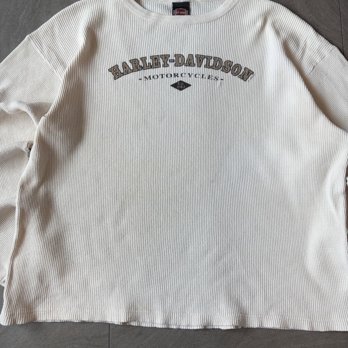 00년대 미국 생산 할리데이비슨 롱슬리브 아이보리 와플 티셔츠 상품이미지8