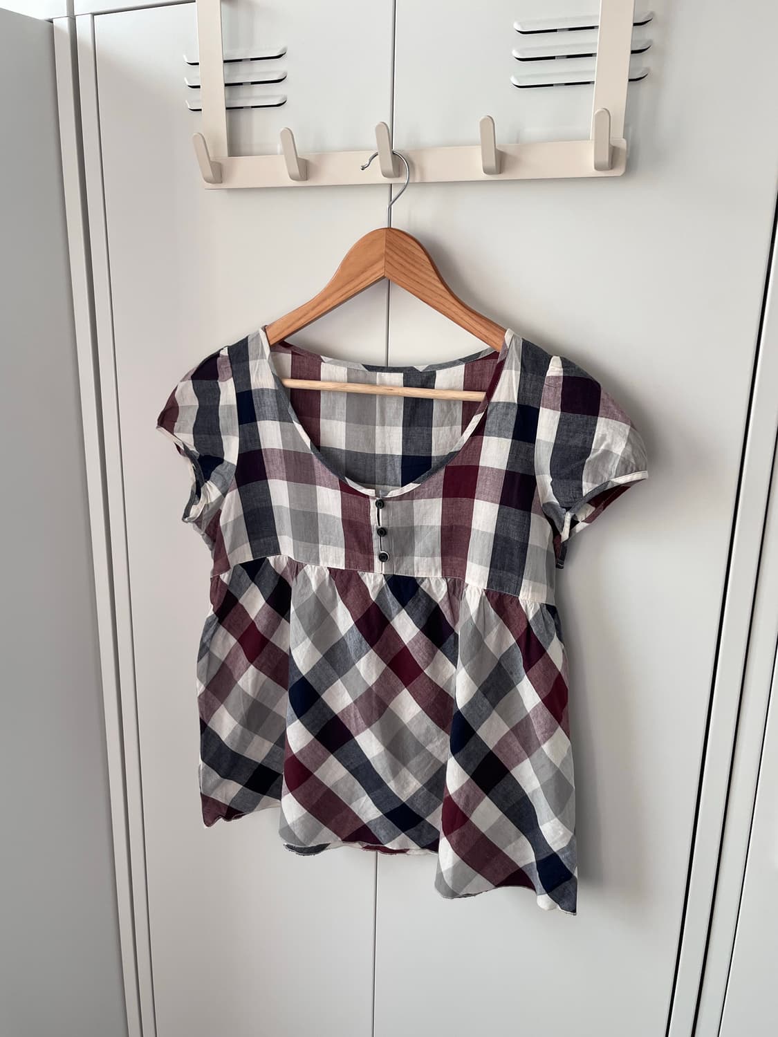 Patty perry 체크 패턴 캡소매 블라우스 상품이미지2