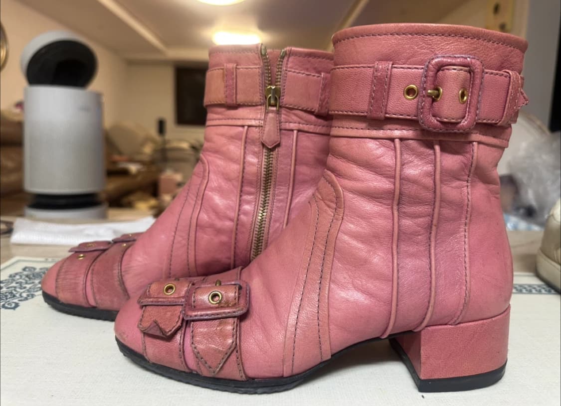 프라다 핑크 가죽 앵클 부츠 36.5 상품이미지3