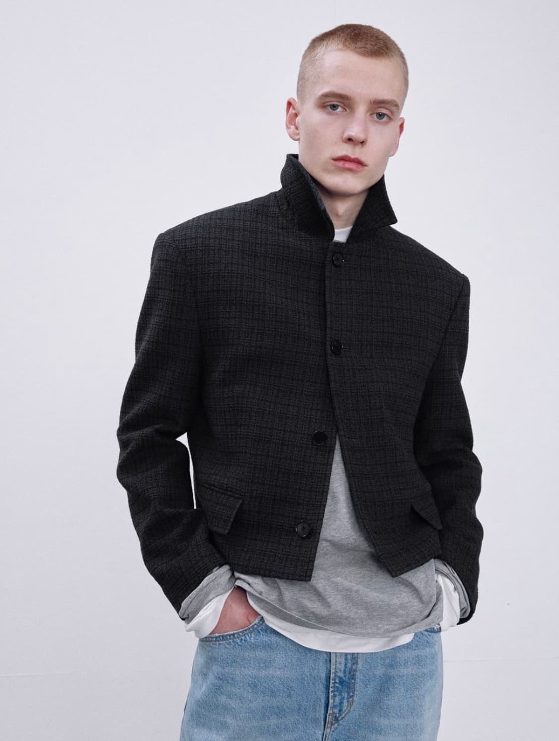 [새상품] 렉토 이카로 트위드 숏자켓 블랙 상품이미지1