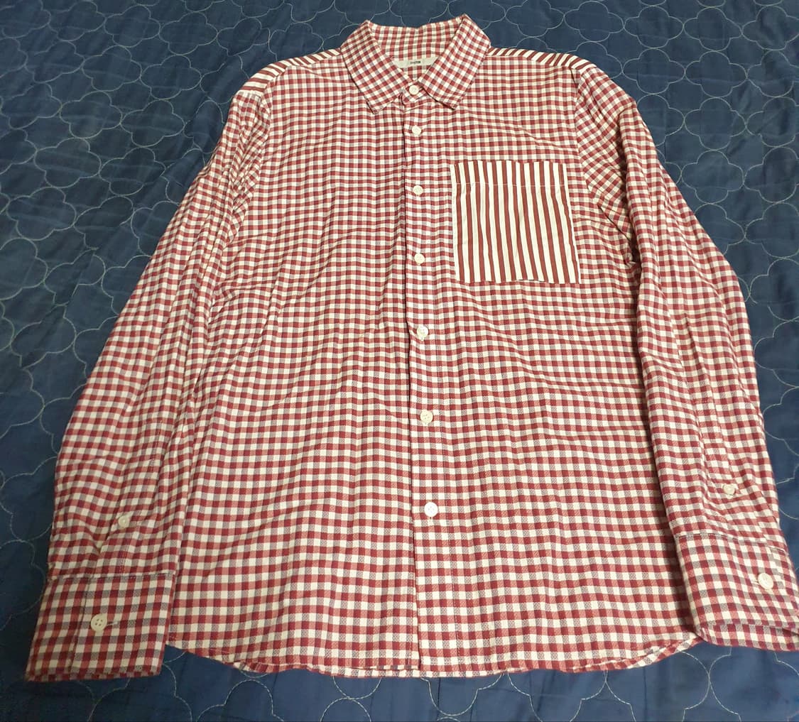 (빈티지) 시스템옴므 이태리원사 클래식체크 스트라이프배색 셔츠 레드(M) 상품이미지1