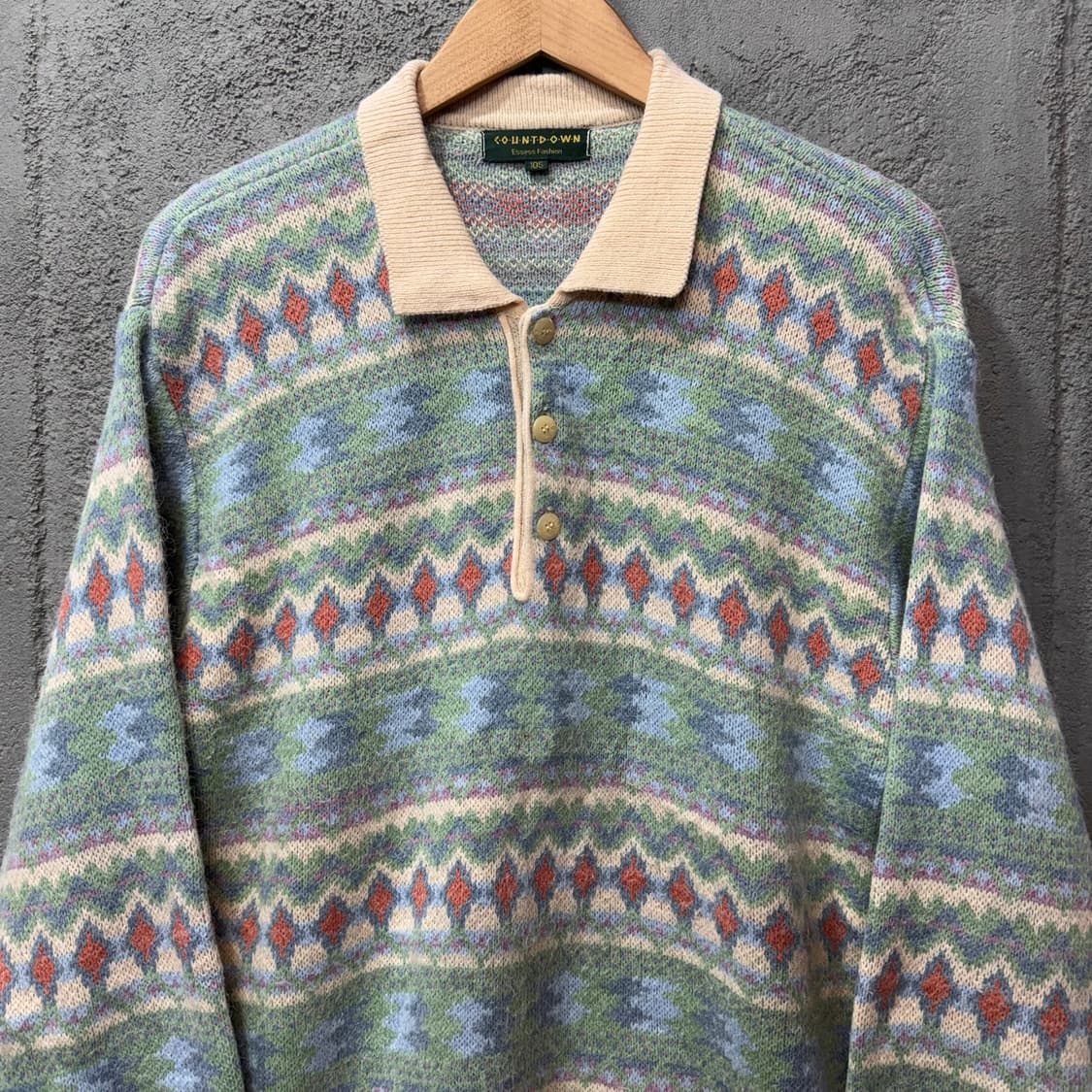 90s 제팬 페어아일 카라 니트 (L)   상품이미지1