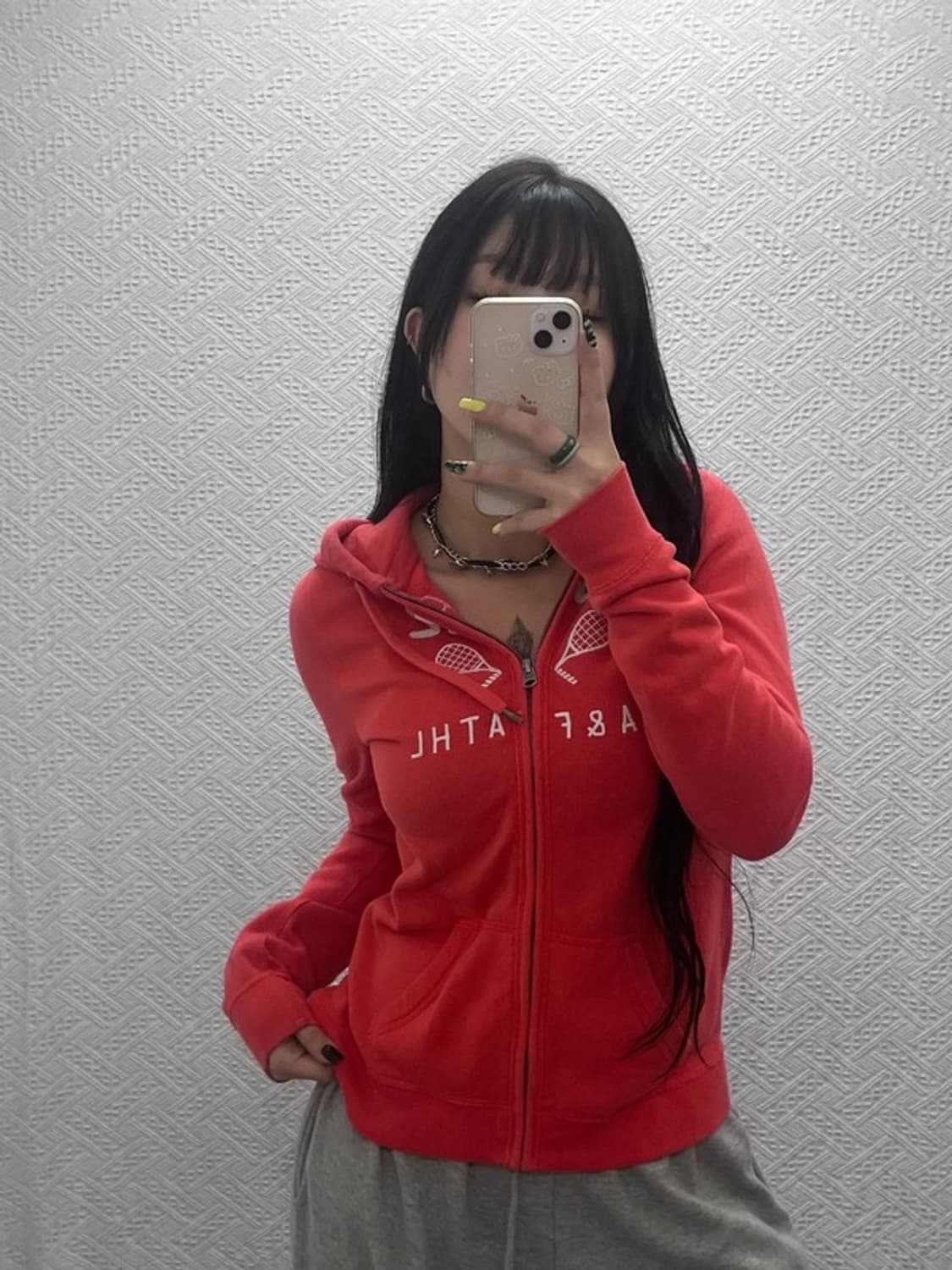 아베크롬비 Y2K 라켓 코랄오렌지 기모 후드집업 M C07531 상품이미지1