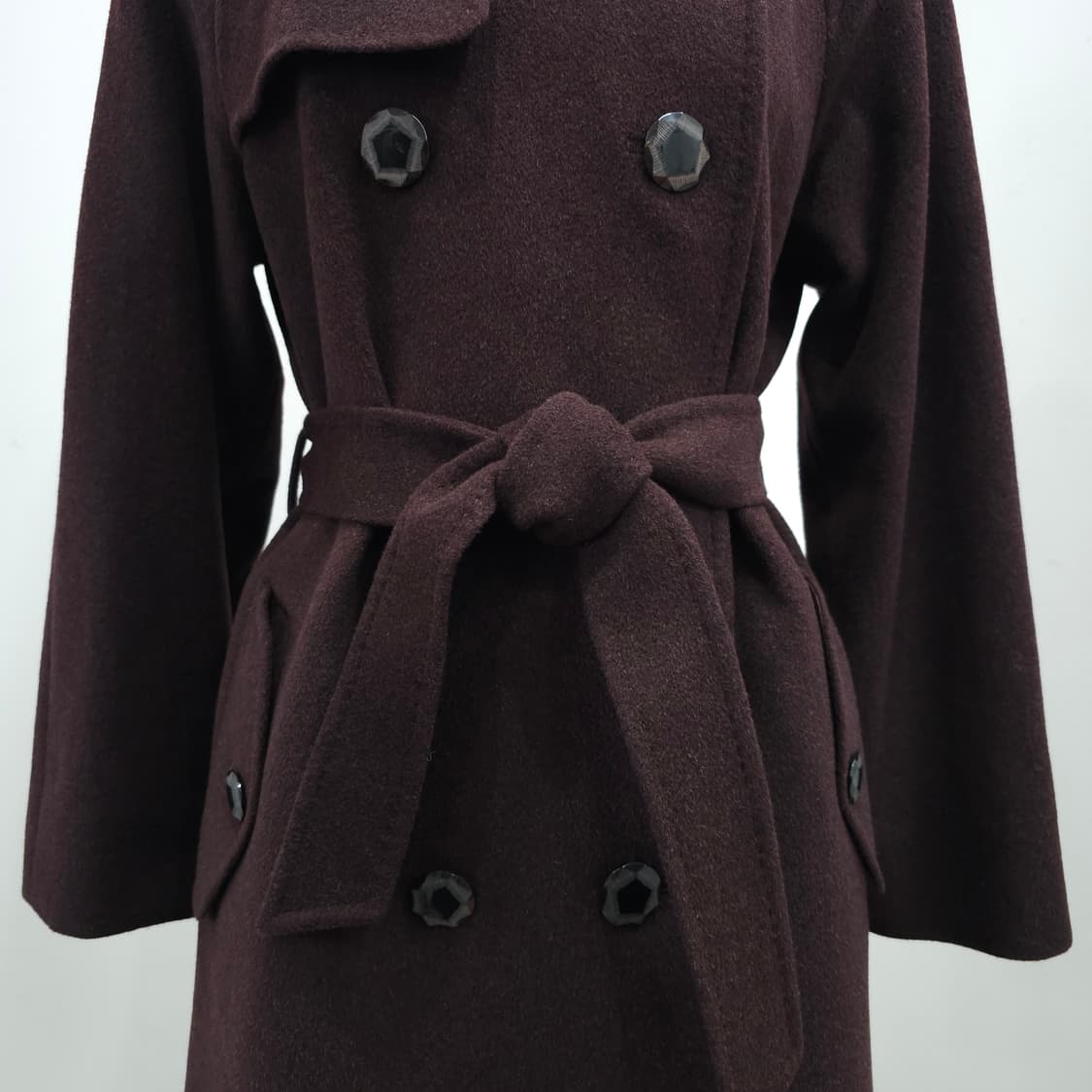 클래식 다크브라운 벨티드 앙고라 울 롱코트 상품이미지5