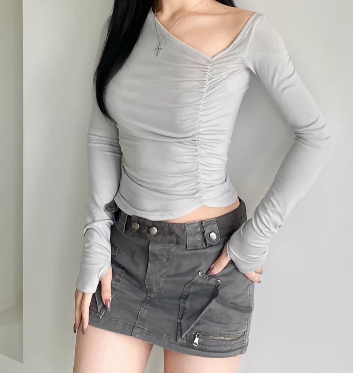 플리즈노팔로우 카밀라 포켓 스커트 s (grey) 상품이미지3