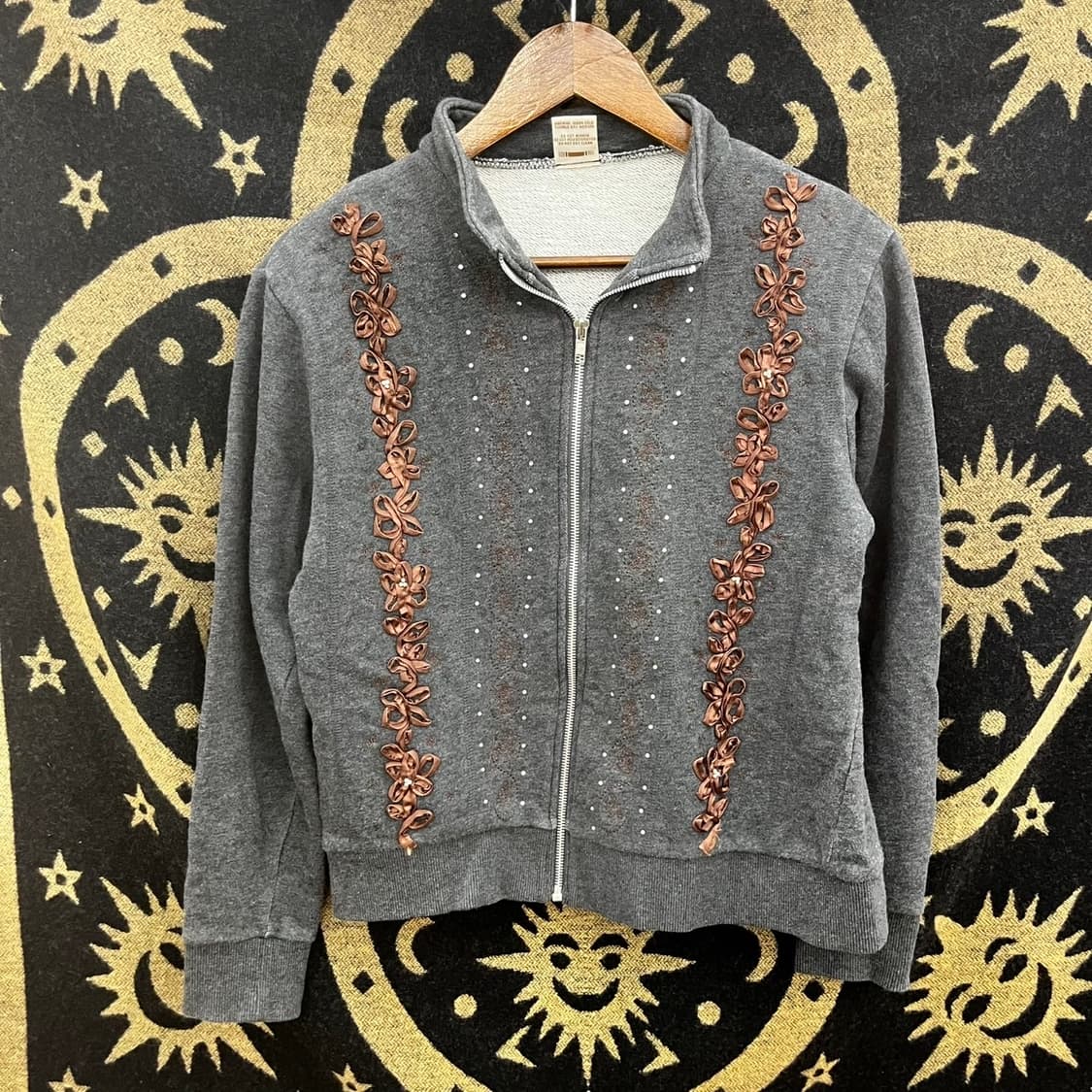 빈티지 코지 모리걸 희귀 Y2K 리본플라워 큐빅 집업 K0071 상품이미지3