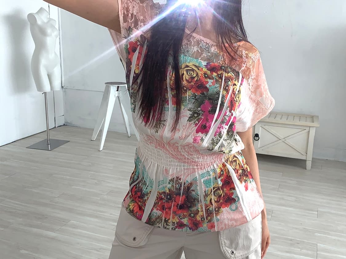 Y2K Lace Mesh Flower Graphic Half Sleeve 상품이미지7