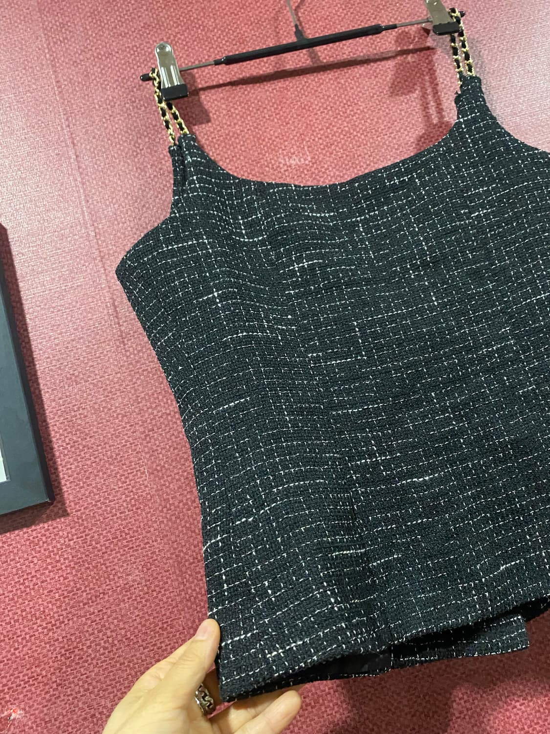 블랙 트위드 체인 스트랩 탑 상품이미지5