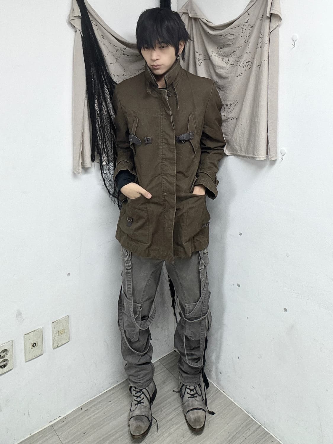 [PPFM]00’s Grunge Deep Khaki Coat 상품이미지2