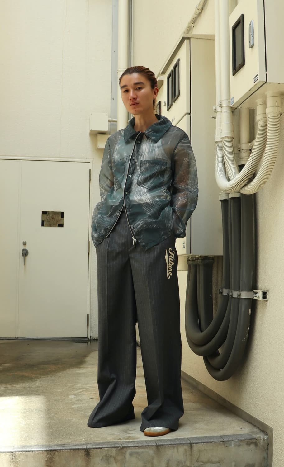 Masu Zip-up Marbble bandana shirt 48사이즈 상품이미지2