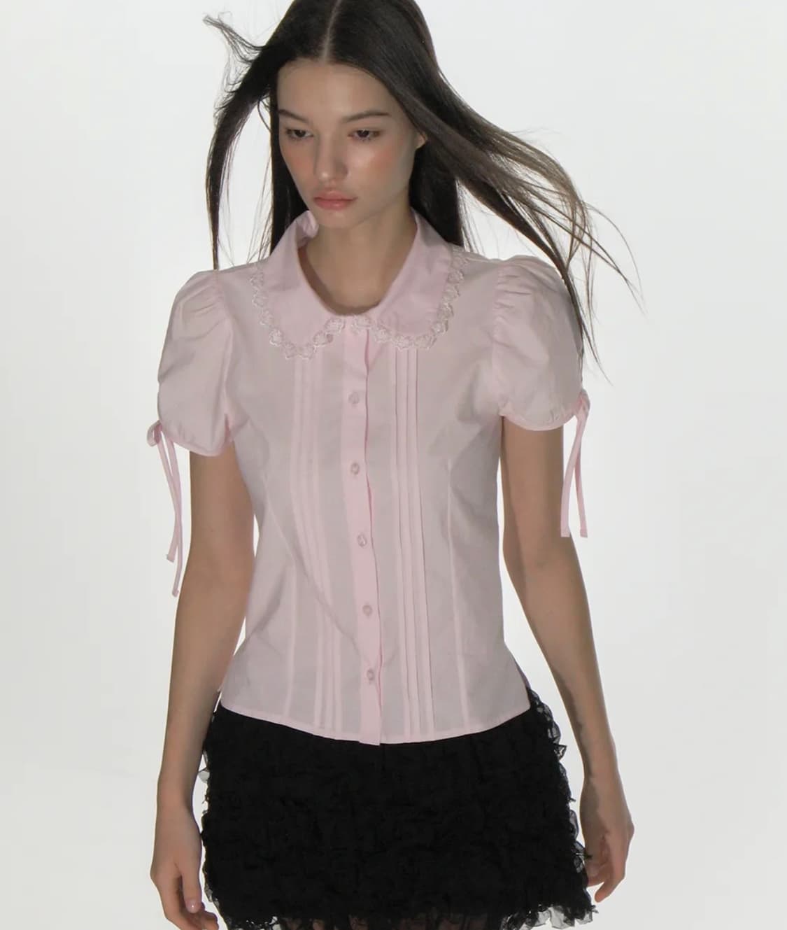 핀턱 레이스 카라 블라우스_핑크 상품이미지1