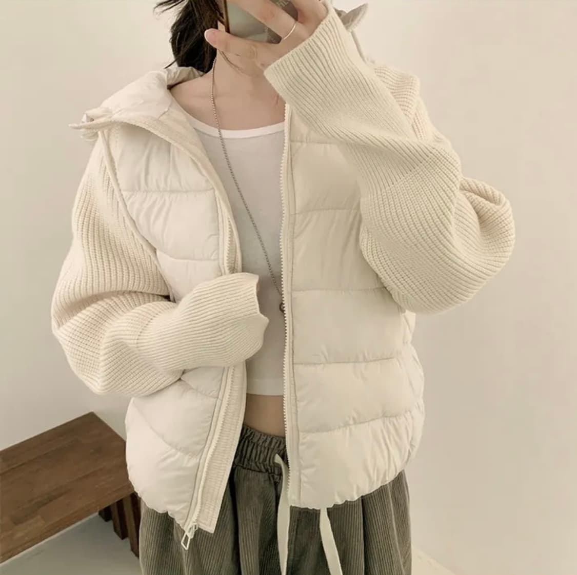 에이블리 니트 패딩 아이보리 새상품 상품이미지1