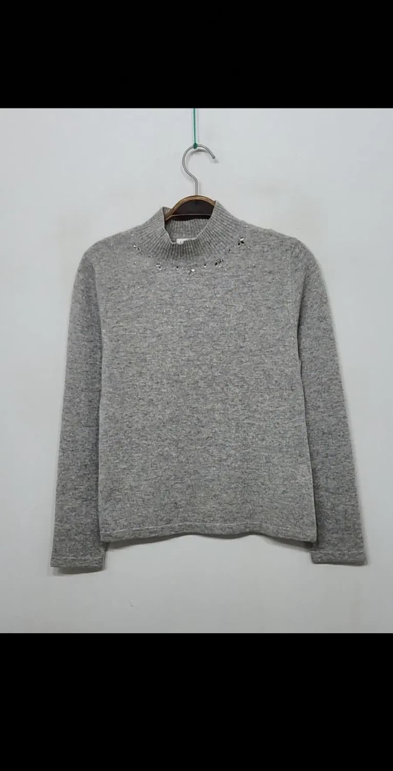 (S) 반목 캐시미어 니트 그레이 비즈 반폴라 스웨터  상품이미지1