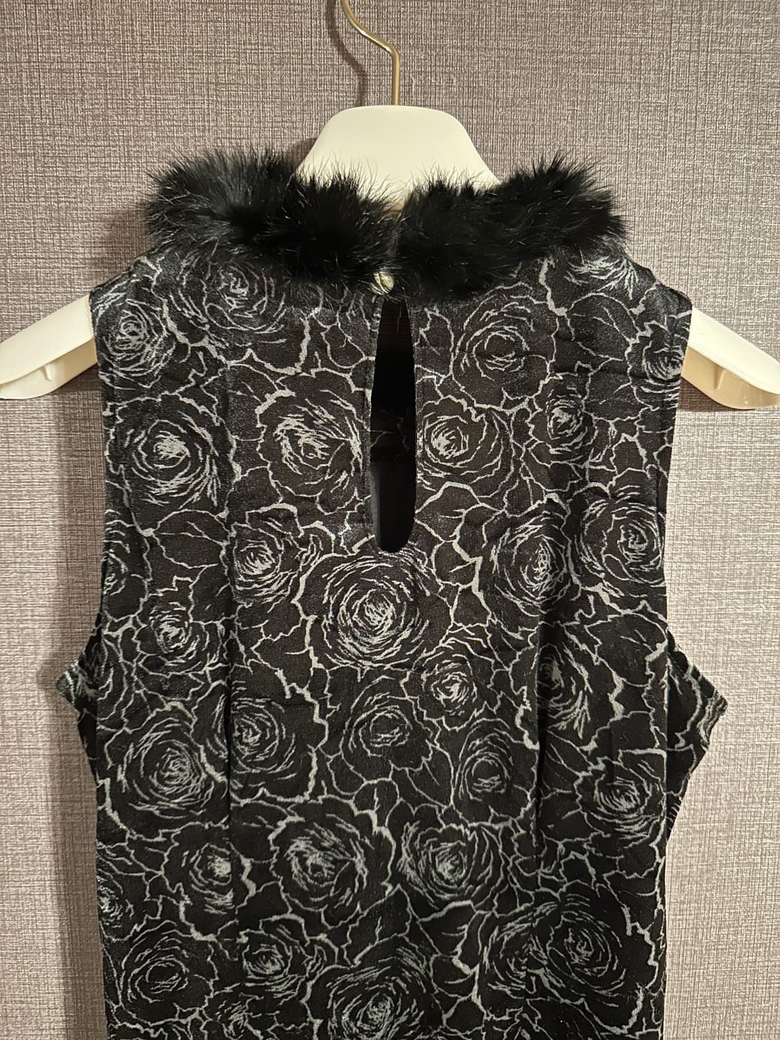 블랙 로즈 패턴 털 장식 민소매 원피스 S 상품이미지7