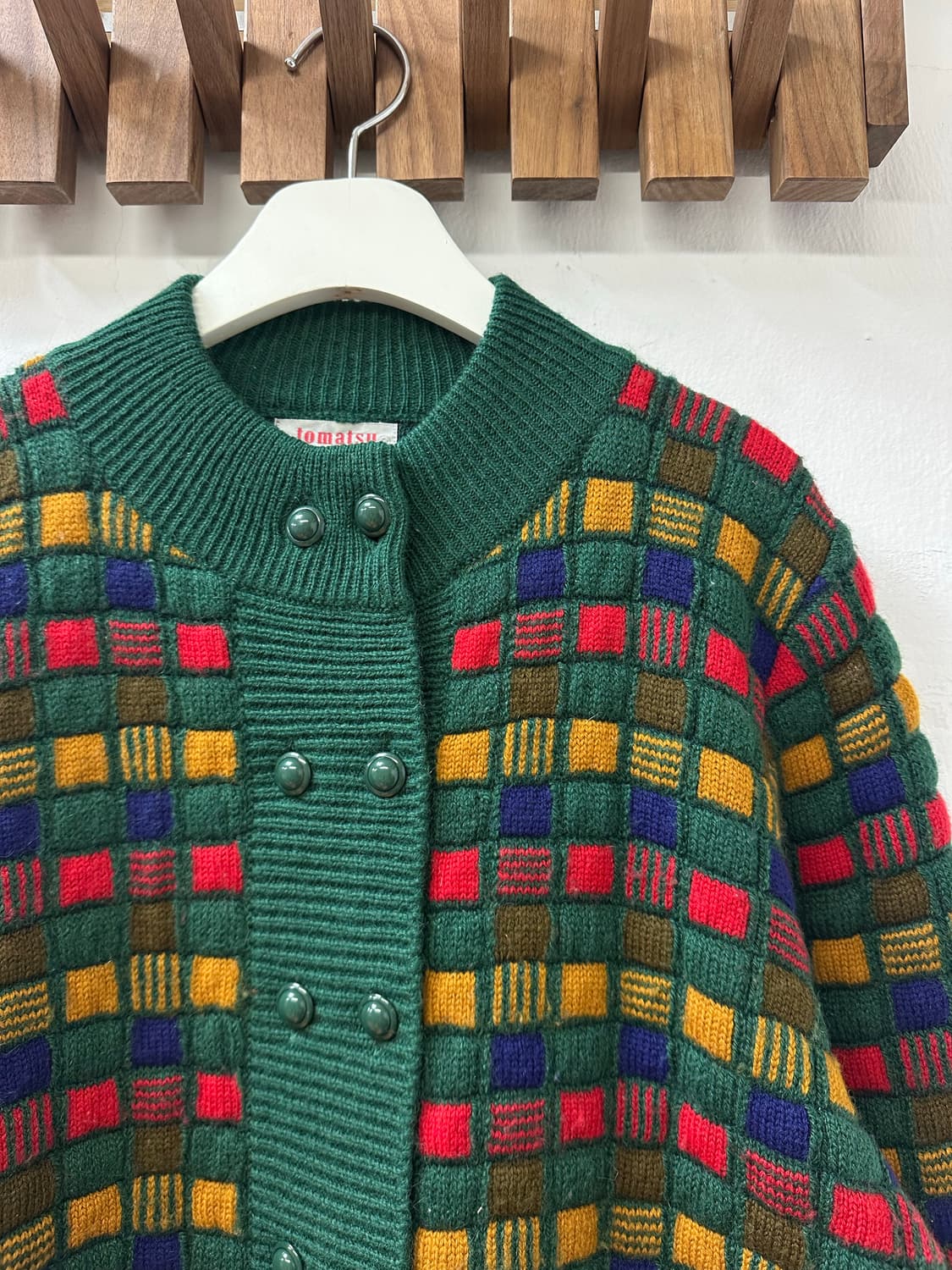 일본빈티지 체크패턴 더블버튼 포인트 텍스처 니트 가디건 상품이미지2