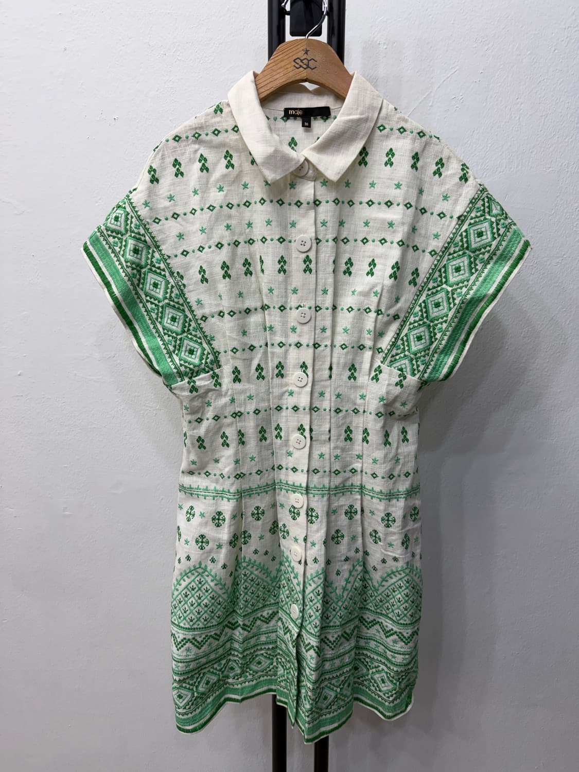 정품) maje 마쥬 그린 패턴 반팔 원피스 36 상품이미지1