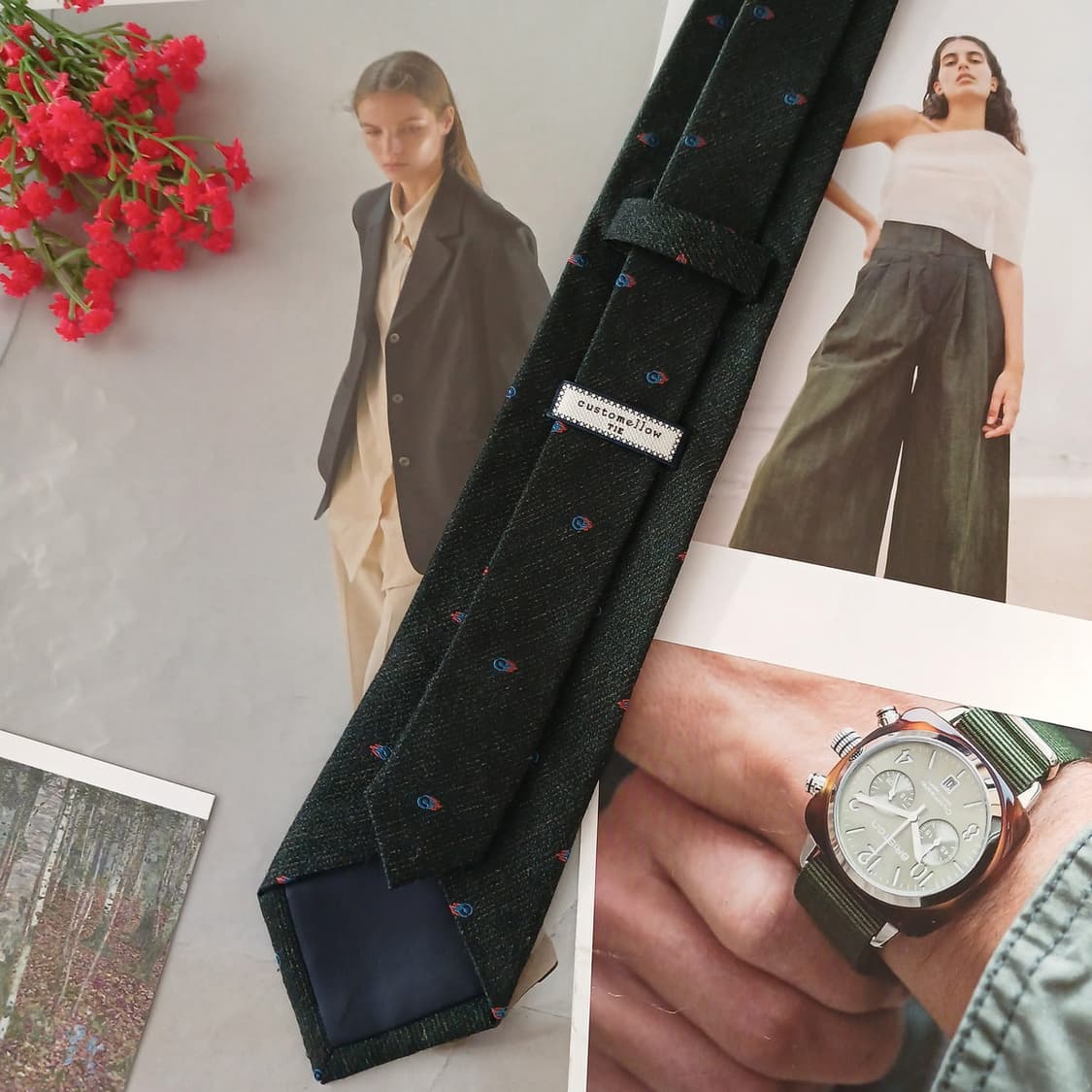 커스텀멜로우 실크 다크그린 텍스처 넥타이 7.8cm A+등급 A19066 상품이미지3