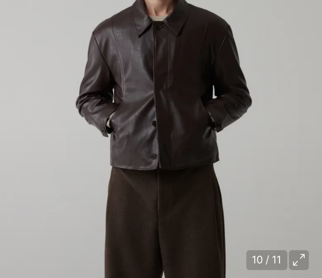 르마드 페이크 레더 절개 자켓 브라운 상품이미지2