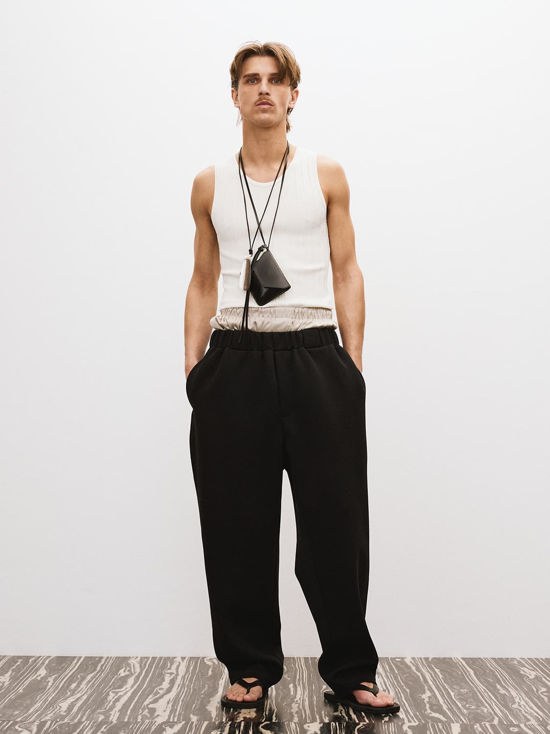 렉토 25SS 와이드 밴딩 루즈핏 스웻팬츠 블랙 상품이미지1