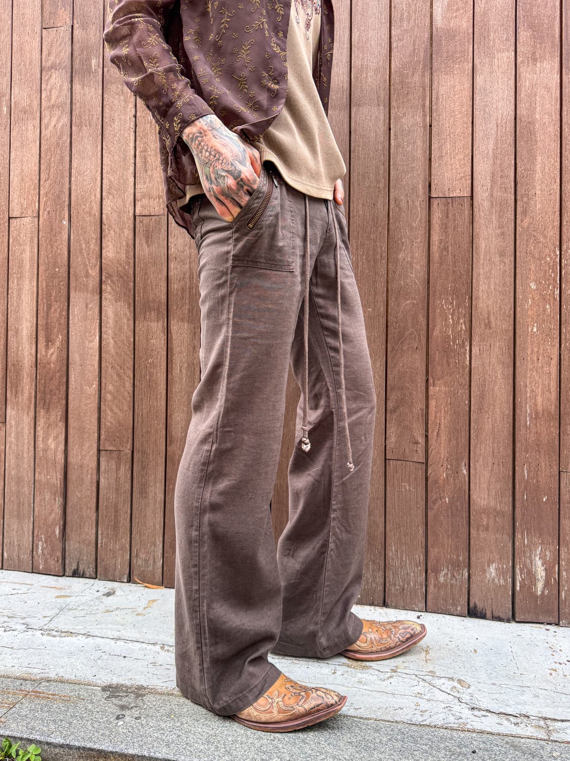 Brown Flare Linen Pants 상품이미지3