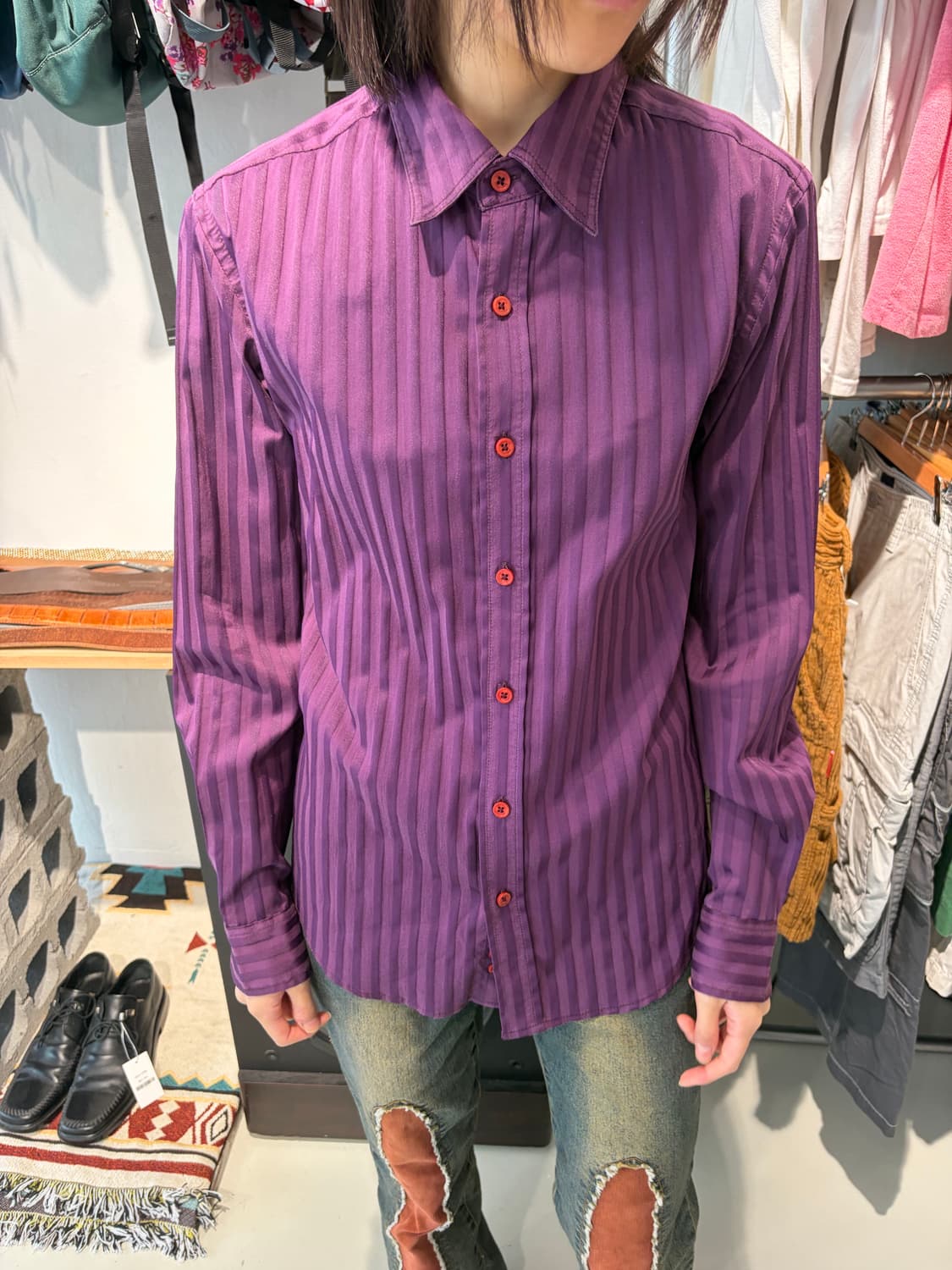 May&pole 퍼플 스트라이프 셔츠 M 상품이미지4