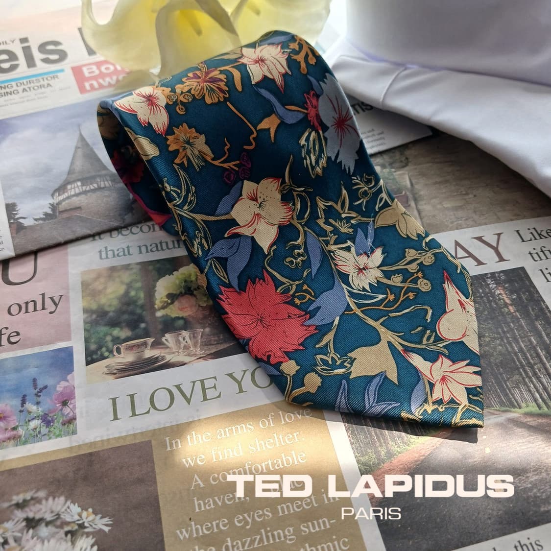 테드라피두스 실크 블루 플로럴 패턴 넥타이 9.4cm B등급 A18499 상품이미지1