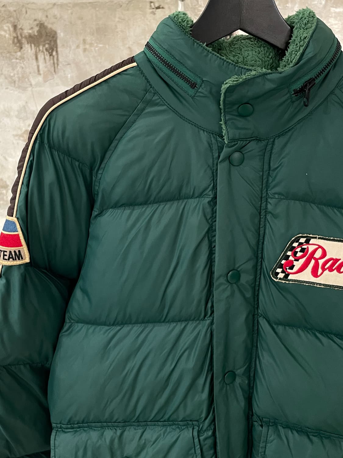 빈티지 그린 레이싱 패치 나일론 패디드 자켓 상품이미지2