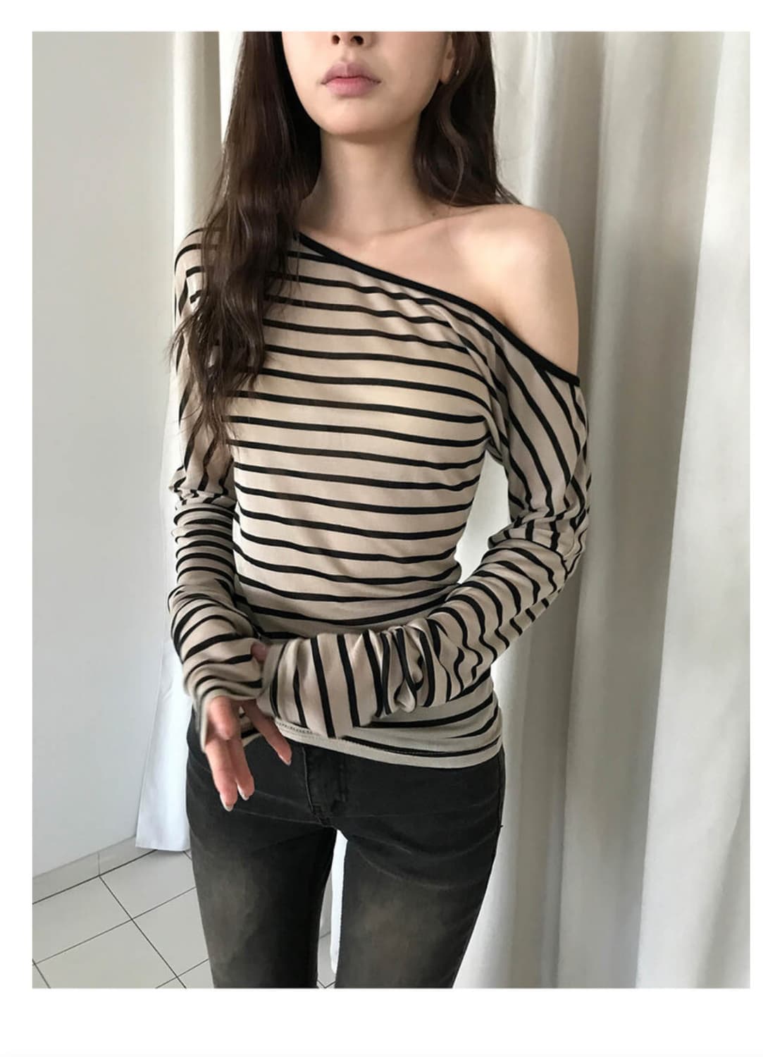 사토미라디오 One-shoulder slim top 상품이미지2