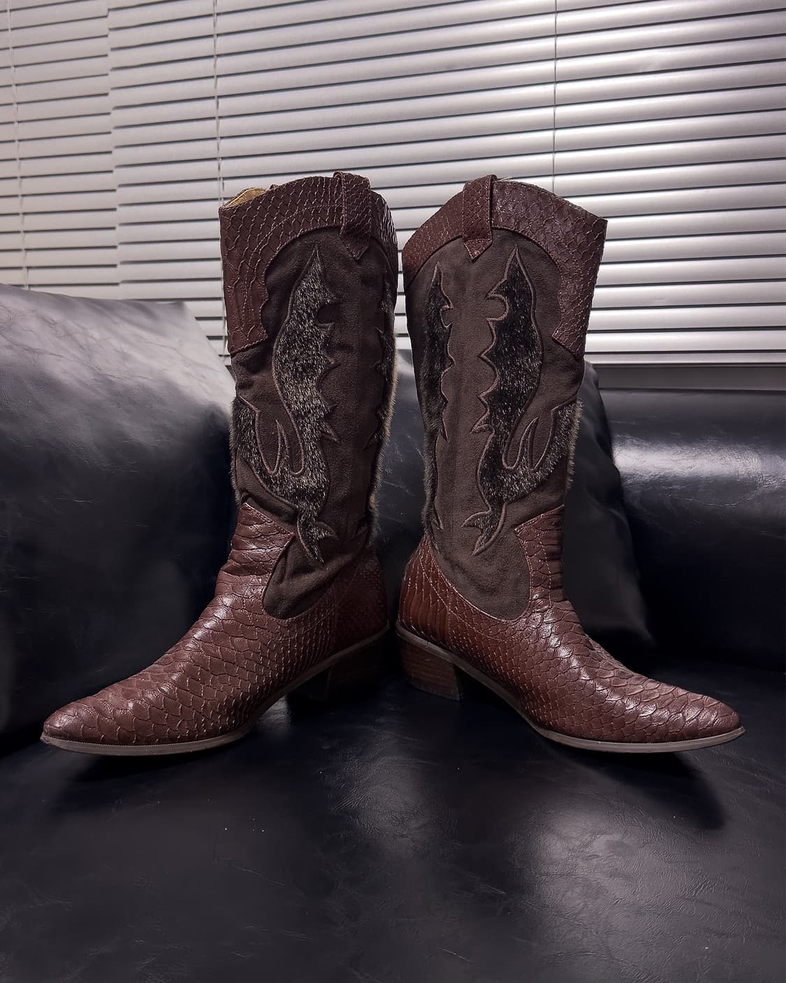 {UNKNOWN} Western Mixed Leather Boots    상품이미지5