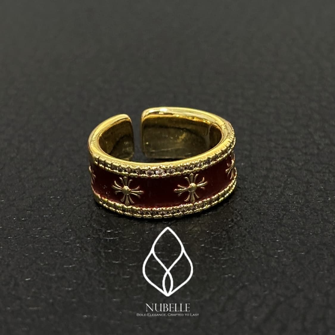 🌗Antique cross ring / 앤틱 골드 버건디 크로스 반지 상품이미지4